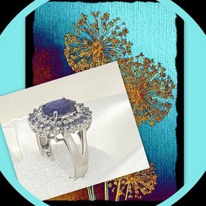 Tanzanite Diamond Ring 14K White Gold, 5.88ctw